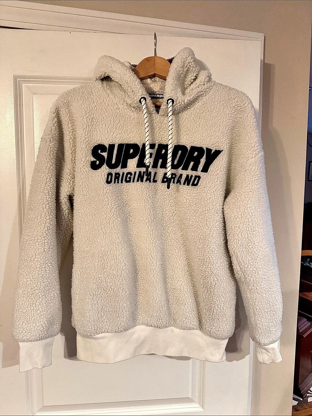 Superdry Sherpa Fleece Pullover Hoodie White Size US 8